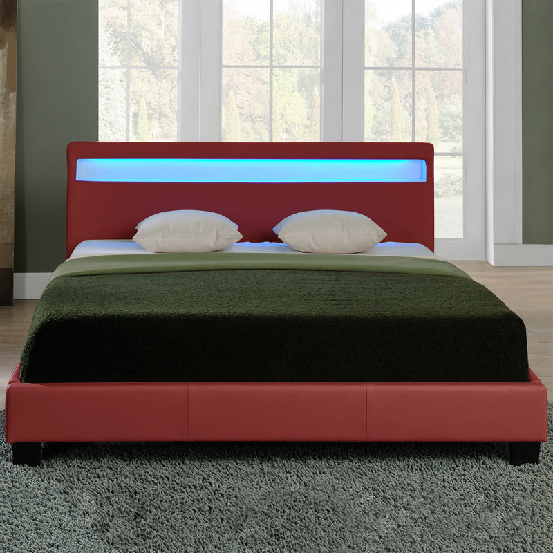 Croquis coté Corium Lit capitonné à LED Corium (Paris) avec matelas (140 | 160 | 180 | 200 x200cm)(7 Couleurs)(mousse froide) - avec cuir synthétique / housse  cuir synthétique / éclairage RVB / avec sommier à lattes /