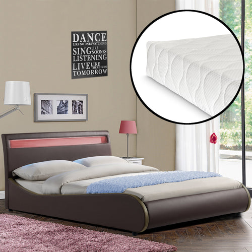 CoriumLit capitonné à LED de Corium 'Valencia' avec matelas (140 / 180 x200cm)(7 Couleurs)(mousse froide) -  avec cuir synthétique / housse en cuir synthétique / éclairage RVB / avec sommier à lattes /