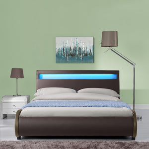 CoriumLit capitonné à LED de Corium 'Valencia' avec matelas (140 / 180 x200cm)(7 Couleurs)(mousse froide) -  avec cuir synthétique / housse en cuir synthétique / éclairage RVB / avec sommier à lattes /
