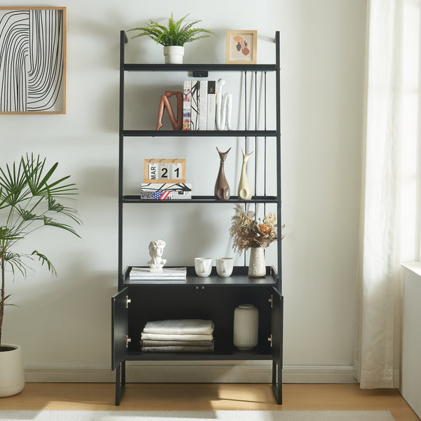 Staand rek Storfjord ladderplank zwart [en.casa]