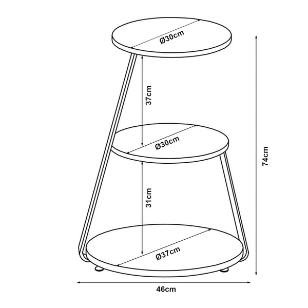 Table d'appoint Sipoo à 3 niveaux 74 x 46 x 37 cm [en.casa]