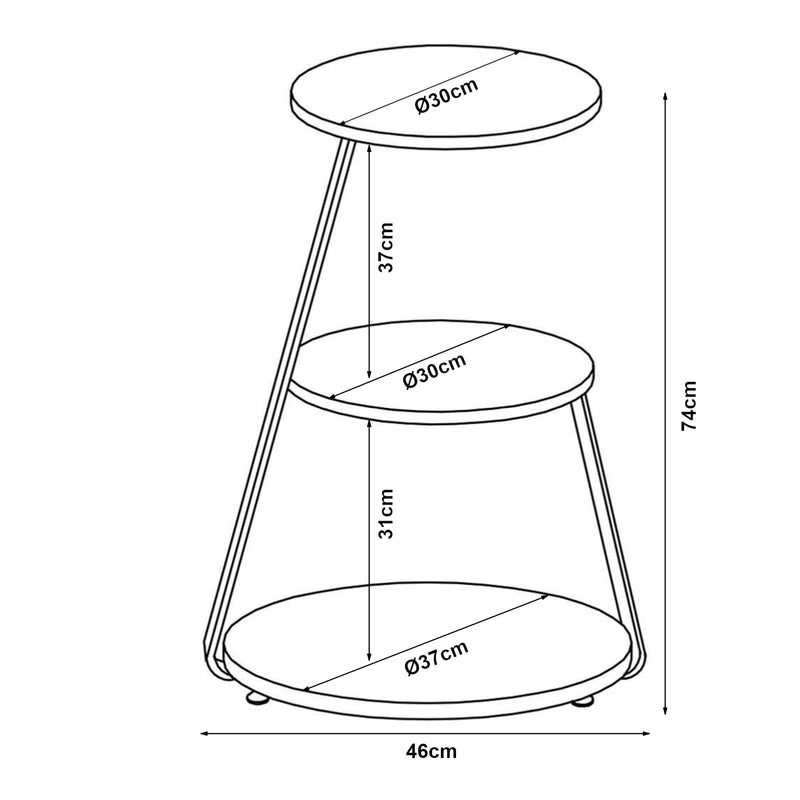 Croquis coté Table d'appoint Sipoo à 3 niveaux 74 x 46 x 37 cm [en.casa]