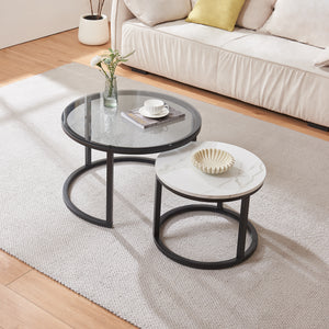 Set de 2 tables basses Kokkola rondes gigognes en verre [en.casa]