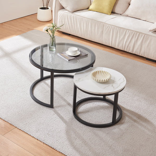 Set de 2 tables basses Kokkola rondes gigognes en verre [en.casa]