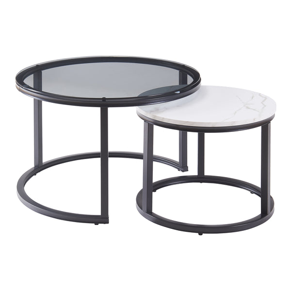 Set de 2 tables basses Kokkola rondes gigognes en verre [en.casa]