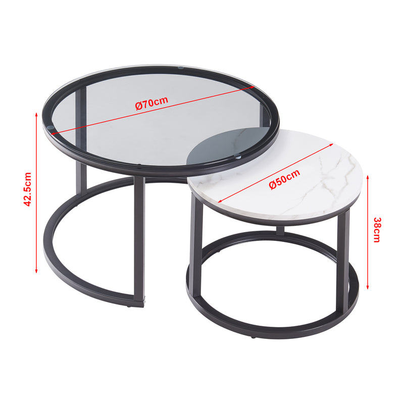 Croquis coté Set de 2 tables basses Kokkola rondes gigognes en verre [en.casa]