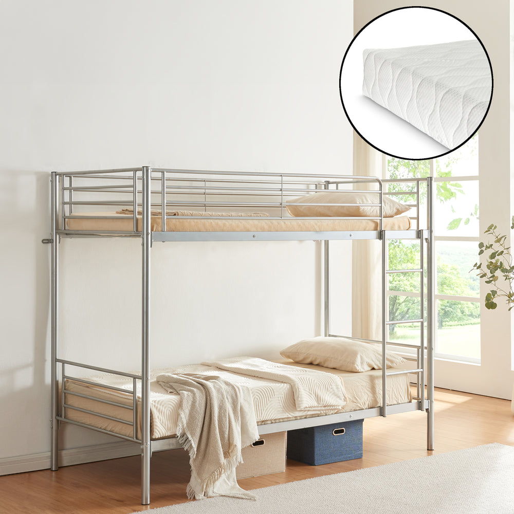 Lit superposé Soppsar avec 2 matelas acier 209 x 97 x 165 cm argent [en.casa]