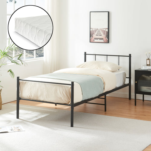 Metallbett met koudschuimmatras Laos Zwart [en.casa] - premiumXL