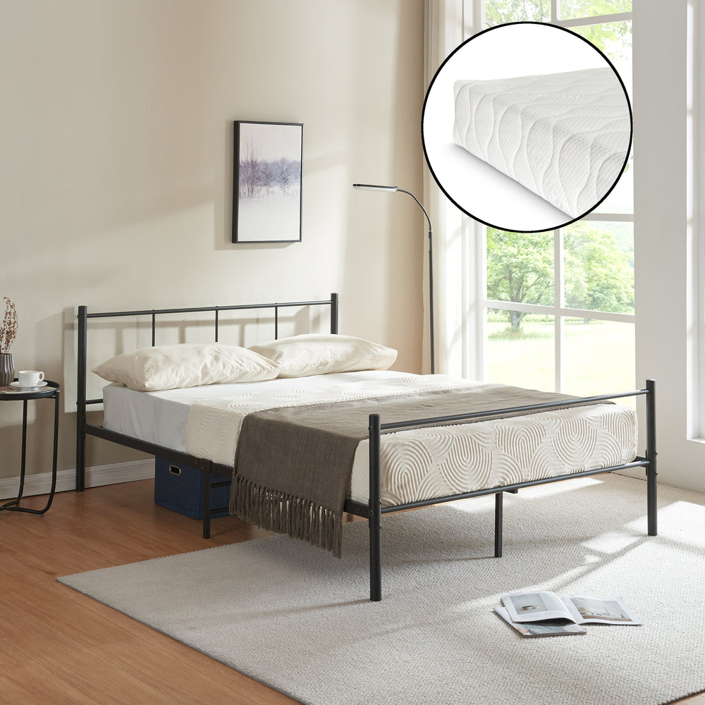 Lit en métal avec matelas en mousse froide Laos noir [en.casa] - premiumXL