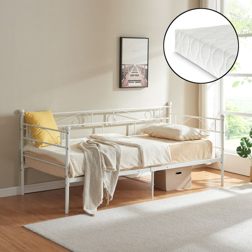 Divan Lit Simple Granda avec Matelas 90 x 200 Couleurs différentes [en.casa]
