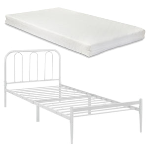 Cadre de Lit en Métal Hanko avec Matelas Blanc Mat [en.casa] [neu.haus]