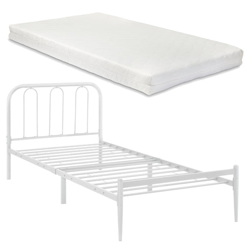 Cadre de Lit en Métal Hanko avec Matelas Blanc Mat [en.casa] [neu.haus]