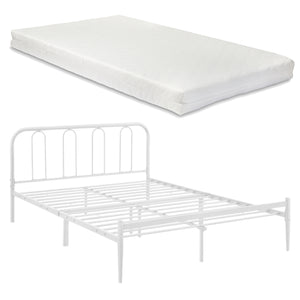 Cadre de Lit en Métal Hanko avec Matelas Blanc Mat [en.casa] [neu.haus]