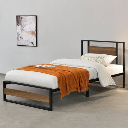 Metalen bed Villach in verschillende maten Zwart Walnoot - Look [en.casa] - premiumXL
