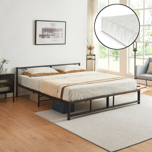 Metallbett Meran met matras staal zwart [en.casa] - premiumXL