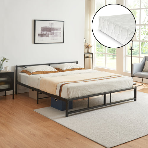 Metallbett Meran met matras staal zwart [en.casa] - premiumXL