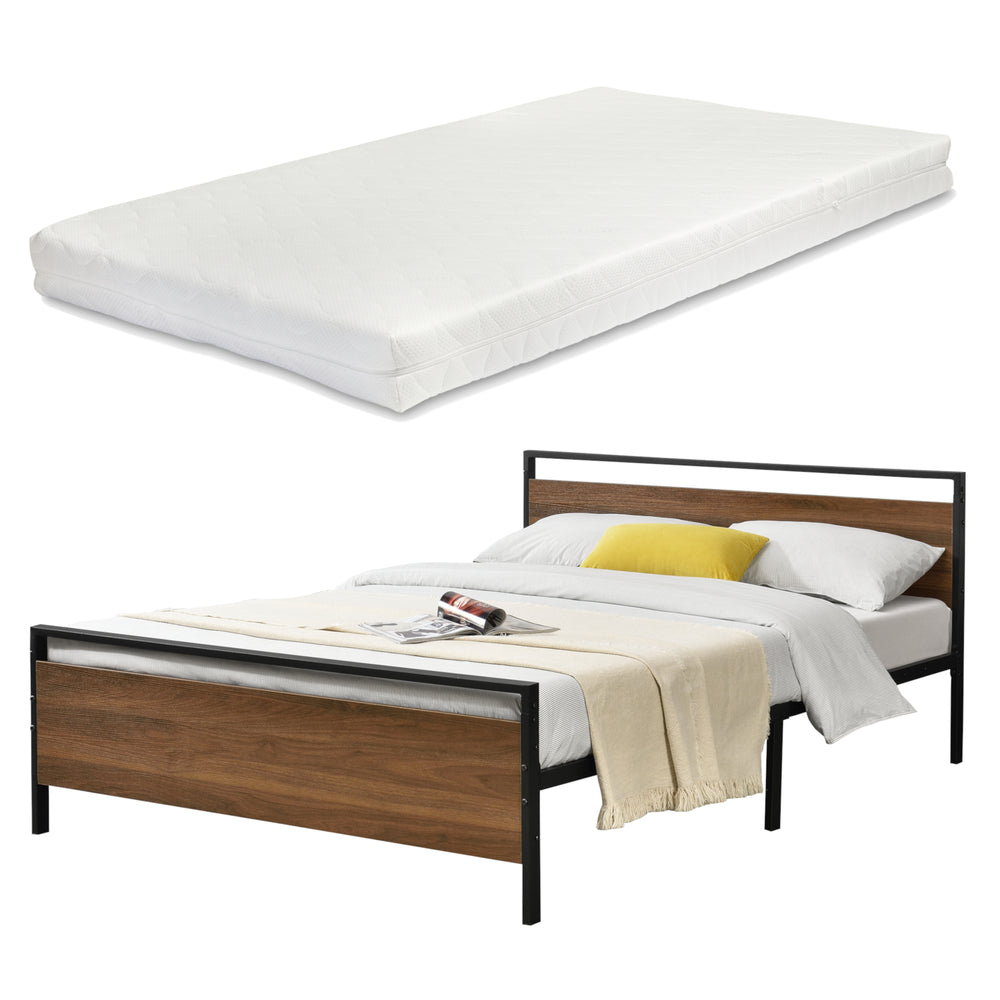 Cadre de Lit Double Finse Matelas Noir Mat Effet Noyer [neu.haus][en.casa]