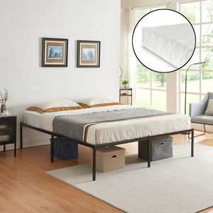 Metalen bedframe Vårdö met bedbodem en matras zwart [en.casa] [neu.haus]
