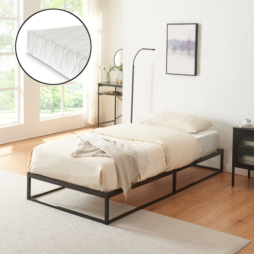 Metalen bedframe met bedbodem en matras zwart [en.casa] [neu.haus]