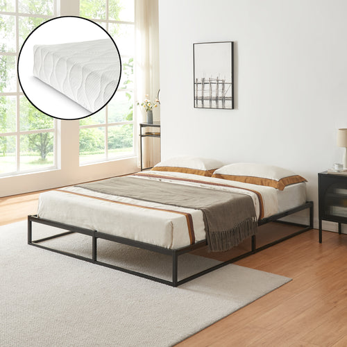 Lit en métal Trerunta avec matelas acier noir [en.casa]