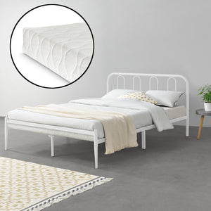 Cadre de Lit en Métal Hanko avec Matelas Blanc Mat [en.casa] [neu.haus]