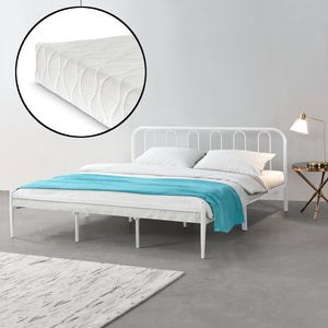 Cadre de Lit en Métal Hanko avec Matelas Blanc Mat [en.casa] [neu.haus]