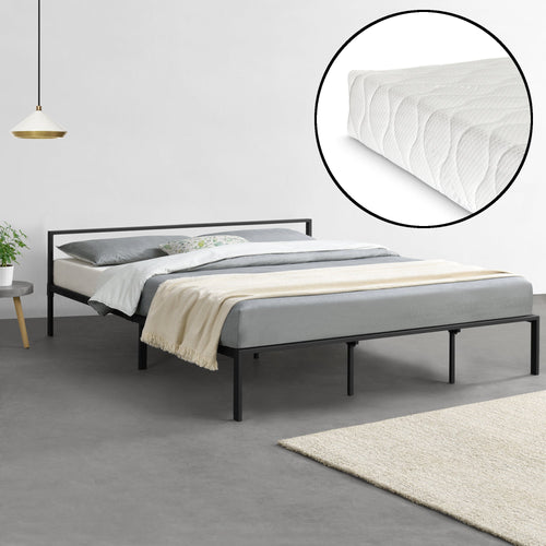 Cadre de Lit avec Matelas Imatra Plusieurs tailles Noir Mat [en.casa] [neu.haus]