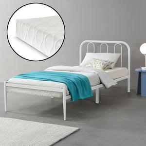 Cadre de Lit en Métal Hanko avec Matelas Blanc Mat [en.casa] [neu.haus]