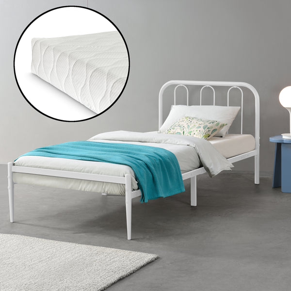 Cadre de Lit en Métal Hanko avec Matelas Blanc Mat [en.casa] [neu.haus]