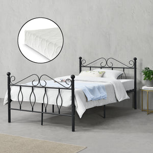 Cadre de Lit Apolda en Métal avec Matelas Plusieurs tailles Noir [en.casa]
