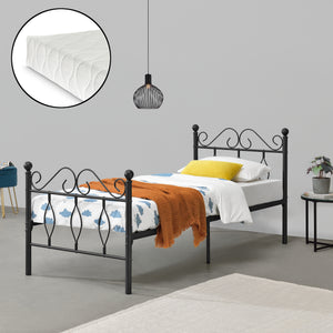 Cadre de Lit Apolda en Métal avec Matelas Plusieurs tailles Noir [en.casa]