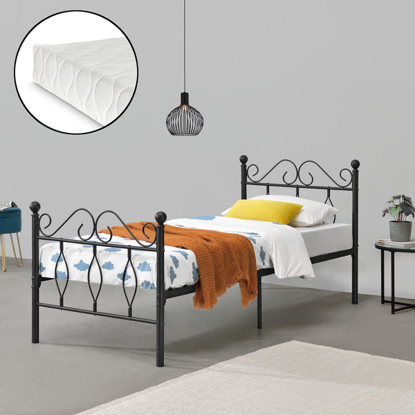 Cadre de Lit Apolda en Métal avec Matelas Plusieurs tailles Noir [en.casa]