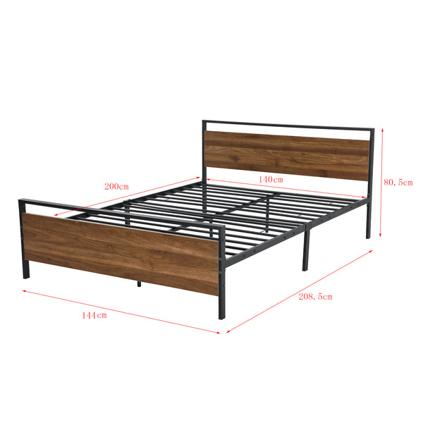 Metalen bed Finse bedframe met bedbodem zwart en walnootkleurig - 2 maten