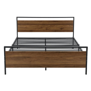 Metalen bed Finse bedframe met bedbodem zwart en walnootkleurig - 2 maten