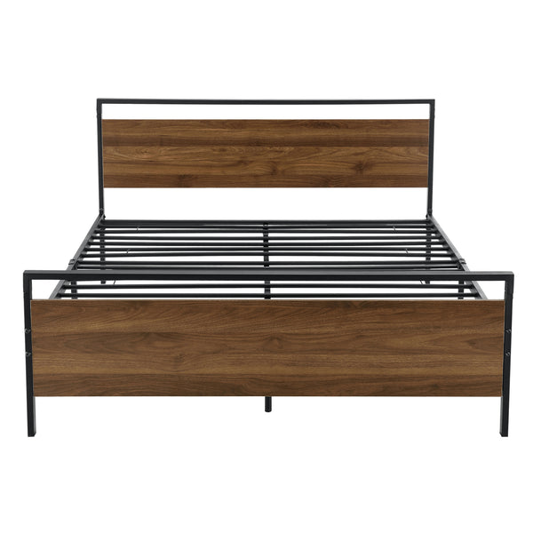 Metalen bed Finse bedframe met bedbodem zwart en walnootkleurig - 2 maten