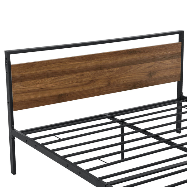 Metalen bed Finse bedframe met bedbodem zwart en walnootkleurig - 2 maten