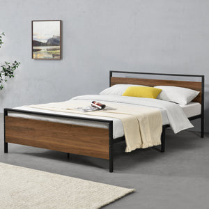 Metalen bed Finse bedframe met bedbodem zwart en walnootkleurig - 2 maten