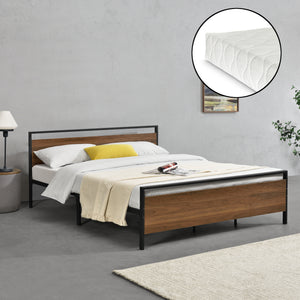 Cadre de Lit Double Finse Matelas Noir Mat Effet Noyer [neu.haus][en.casa]