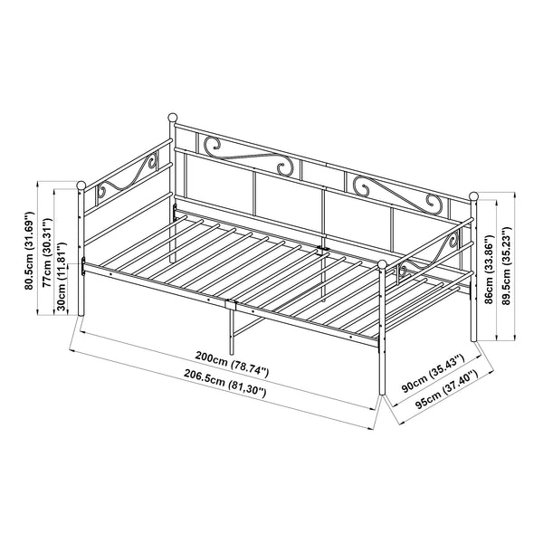 Divan Lit Simple Granda avec Matelas 90 x 200 Couleurs différentes [en.casa]