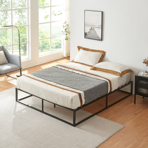 Cadre de lit Kreta avec Matelas en Métal Plusieurs tailles Noir [en.casa]