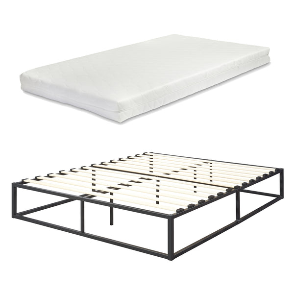 Cadre de lit Kreta avec Matelas en Métal Plusieurs tailles Noir [en.casa]