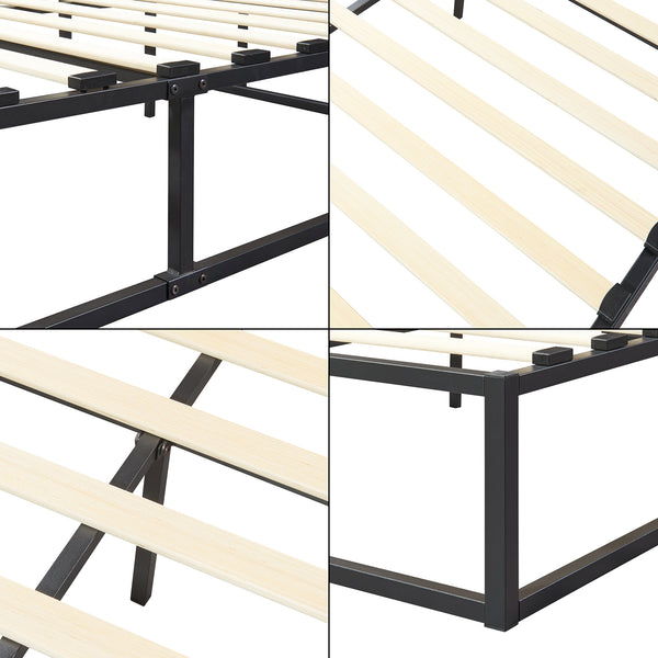 Cadre de lit Kreta avec Matelas en Métal Plusieurs tailles Noir [en.casa]