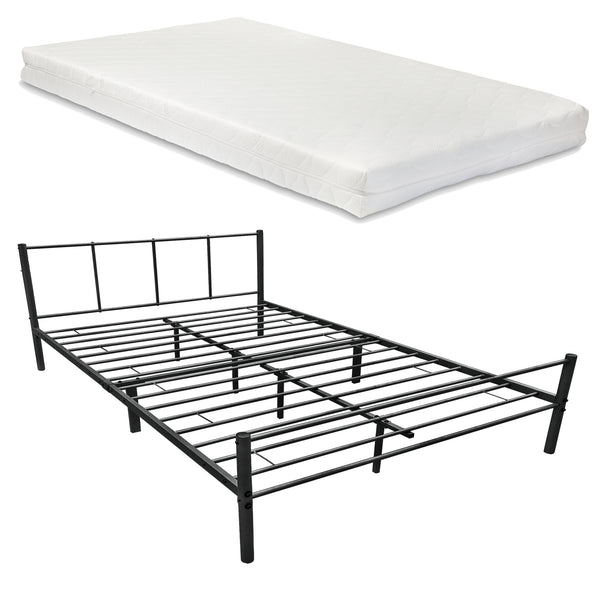 Cadre de Lit en Métal Laos avec Matelas Mousse à Froid Noir Mat [en.casa]