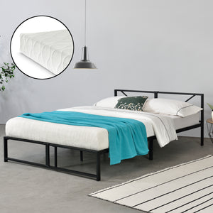 Cadre de Lit Simple Meran Métal Matelas Noir [neu.haus] [en.casa]