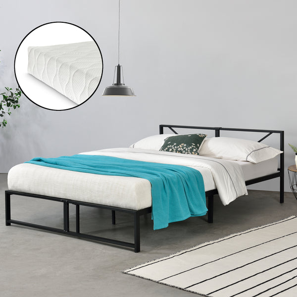 Cadre de Lit Simple Meran Métal Matelas Noir [neu.haus] [en.casa]