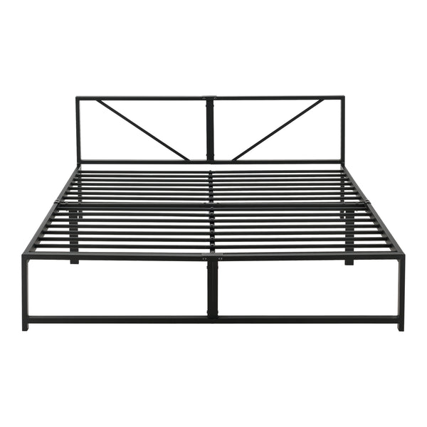 Cadre de Lit Simple Meran Métal Matelas Noir [neu.haus] [en.casa]