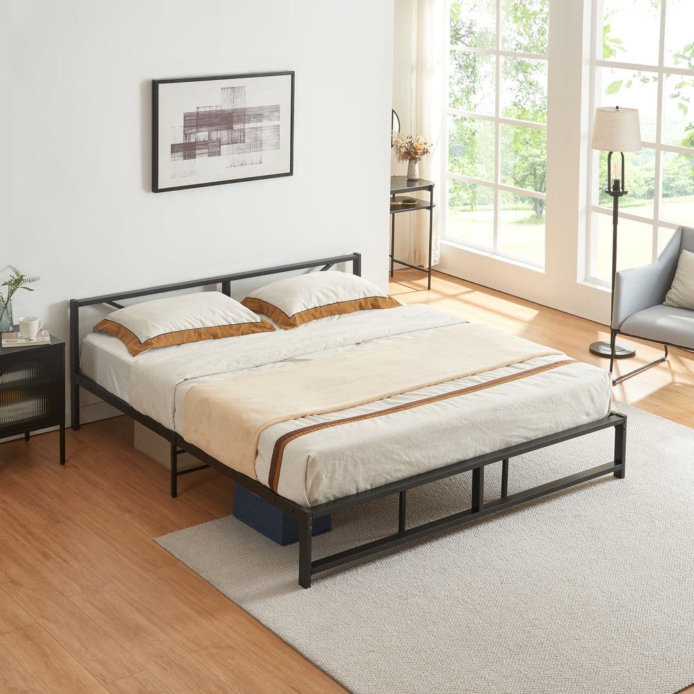 Lit en métal Meran avec matelas acier noir [en.casa] - premiumXL