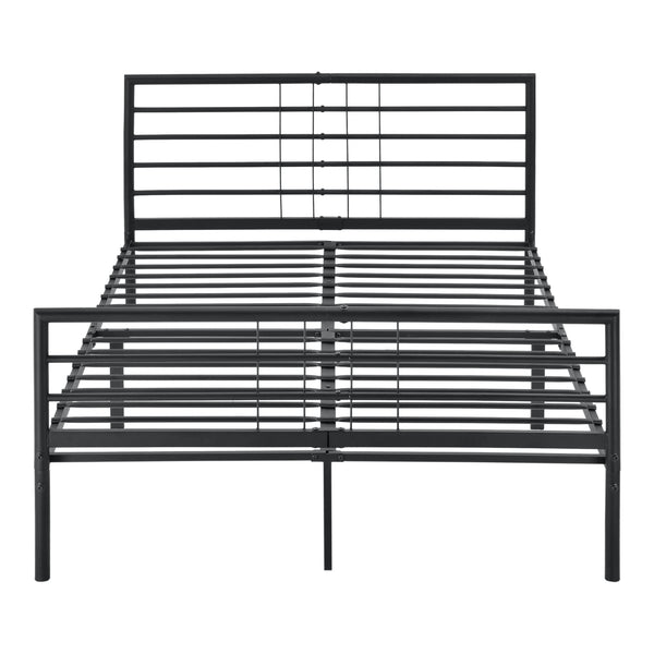 Cadre de Lit Métallique Solide Lit Double Lattes en Métal Robustes Acier Laqué Noir Mat [en.casa]