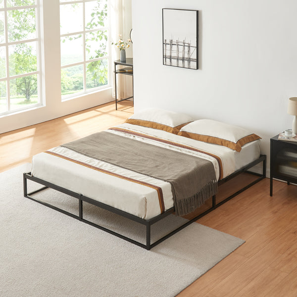 Lit en métal Trerunta avec matelas acier noir [en.casa]