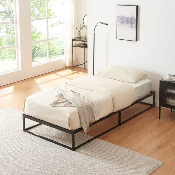 Metalen bedframe met bedbodem en matras zwart [en.casa] [neu.haus]